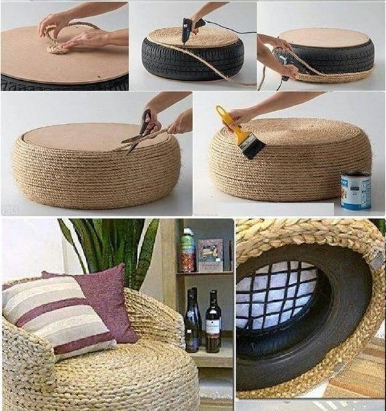 Começando a Enrolar: A Arte de Cobrir o Pneu com Sisal - inspiração 1