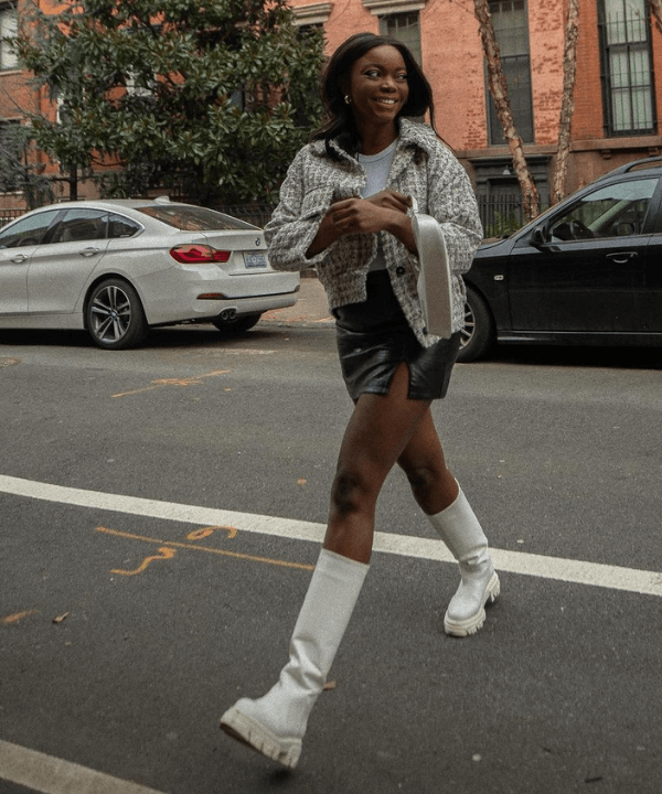 Um Toque Rocker: Bota Branca com Peças de Couro - inspiração 1