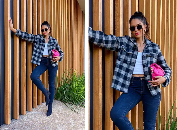 Camisa Xadrez Aberta com Jeans: A Dupla Imbatível - inspiração 1