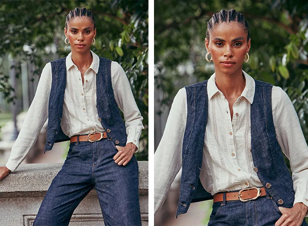 Efeito Sofisticado: Colete Jeans Sobre Chemises e Vestidos Longos - inspiração 1