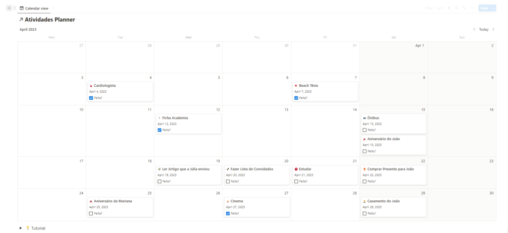 Montando um Calendário de Atividades e Compromissos - inspiração 2