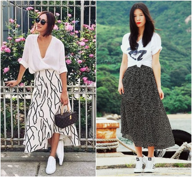 Vibração Urbana: Tênis Cano Alto Colorido e Saia Jeans - inspiração 2