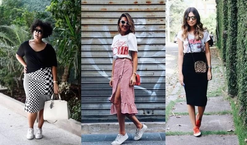 Ousadia Fashion: Tênis Cano Alto Metalizado e Saia Assimétrica - inspiração 2