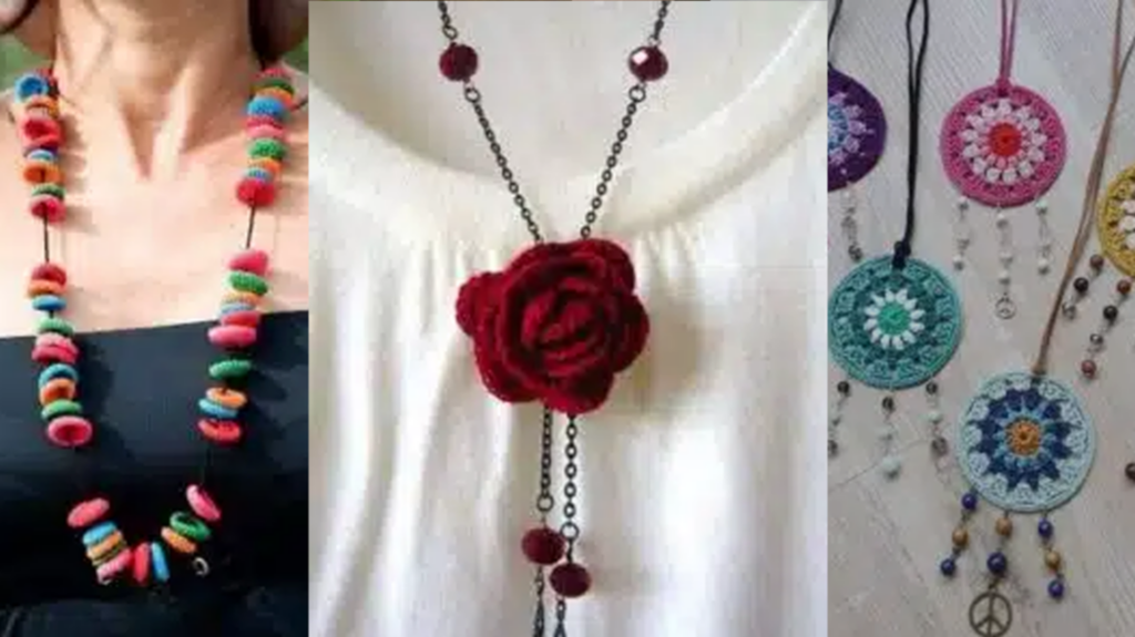 Artesanato com bijuterias de crochê modernas