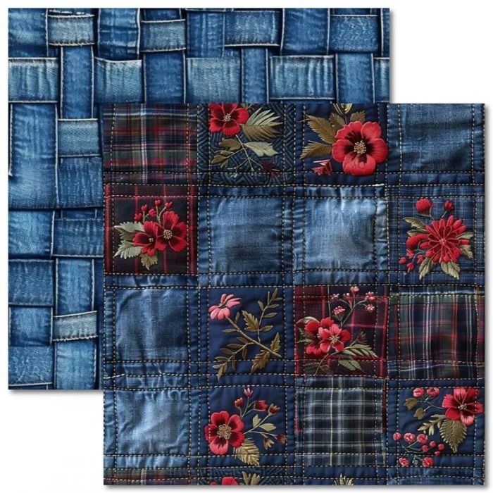 Artesanato com bordado de flores em jeans