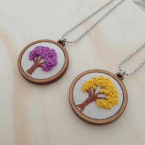 Artesanato com colares bordados (mini bastidores)