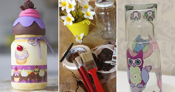 técnica de decoupage em potes de conserva