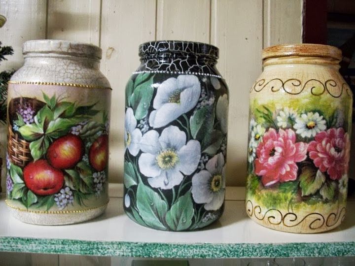 reciclagem de potes de vidro com decoupage