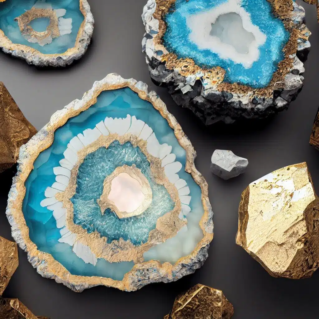 Artesanato com geodos de resina e cristais