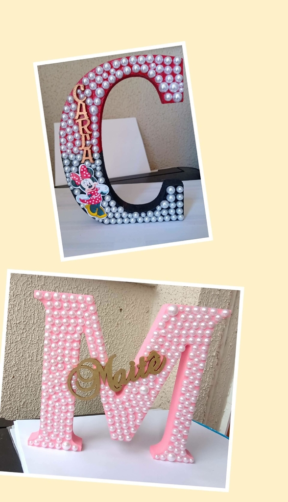 Artesanato com letras de MDF decoradas