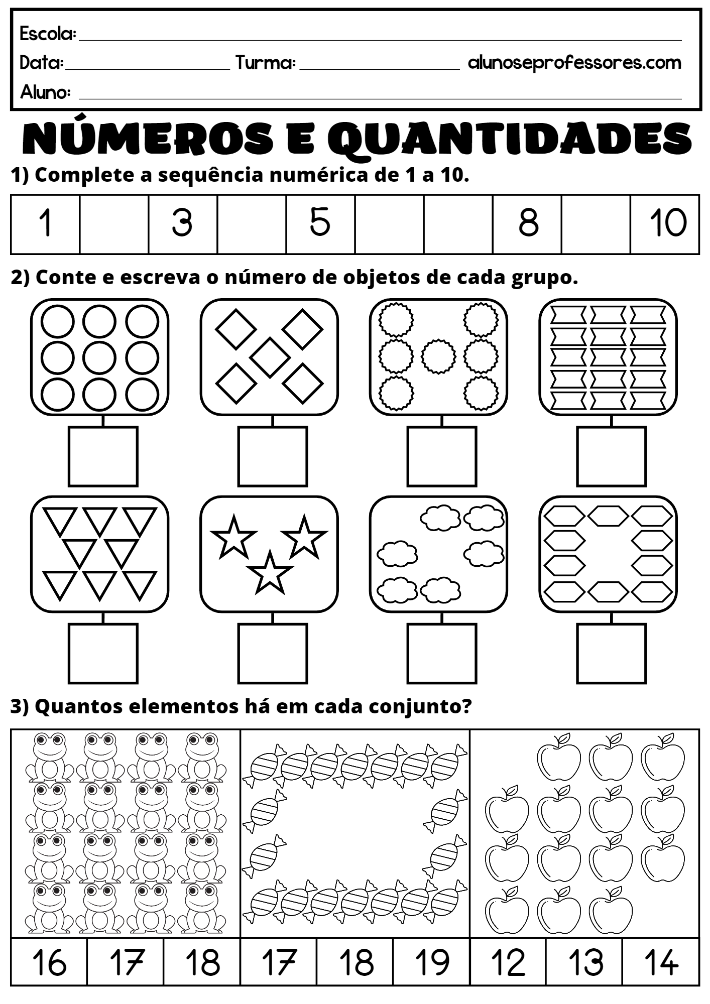 atividades com números para educação infantil