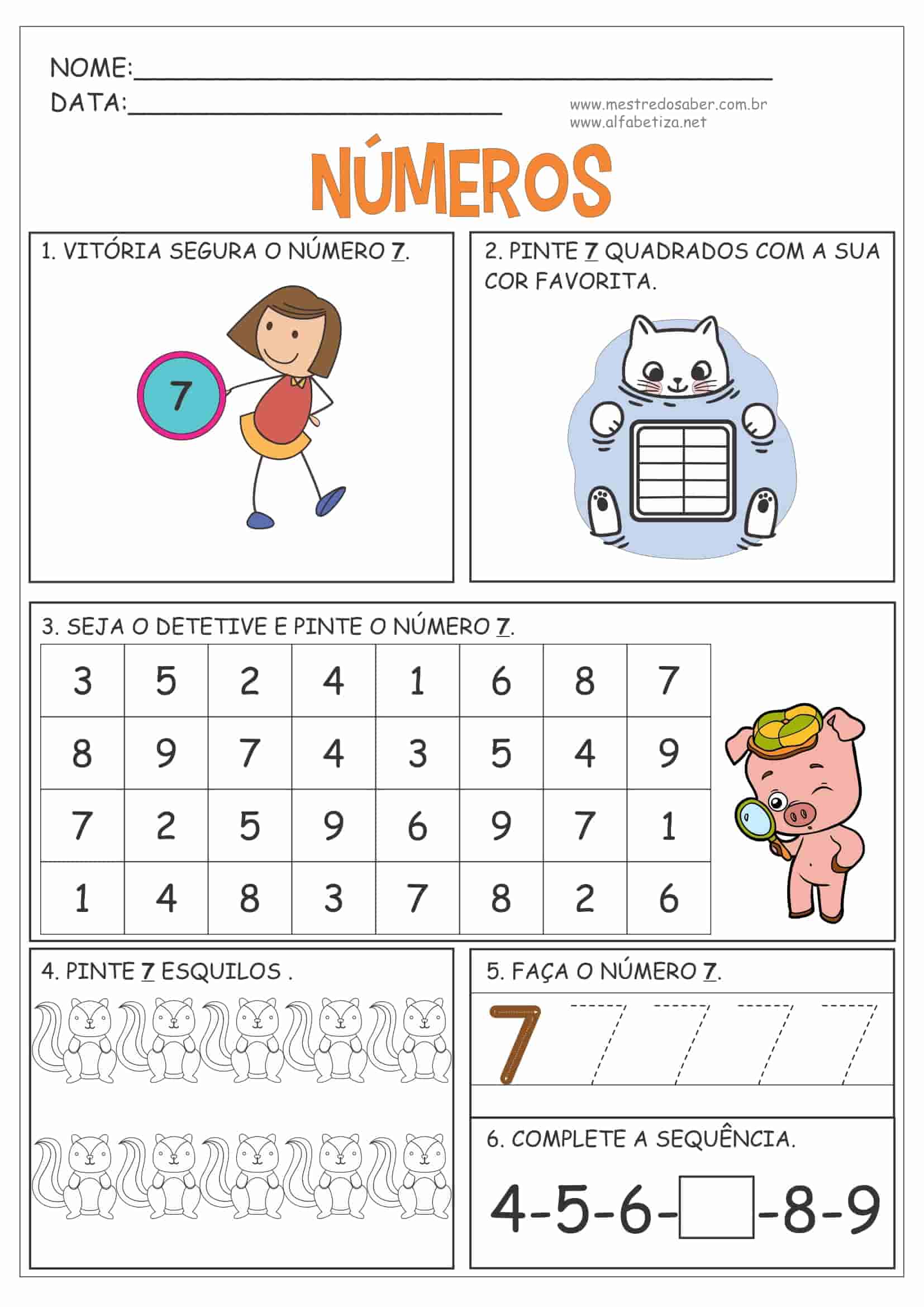 exercícios de números para imprimir