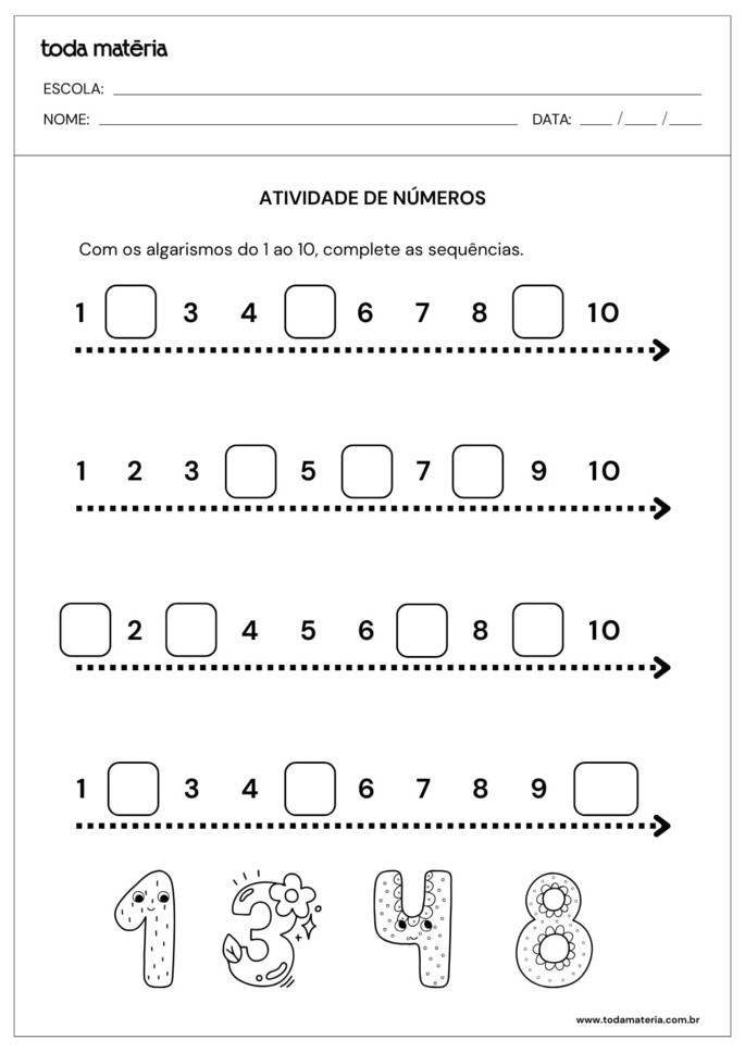 atividades numerais 0 a 100
