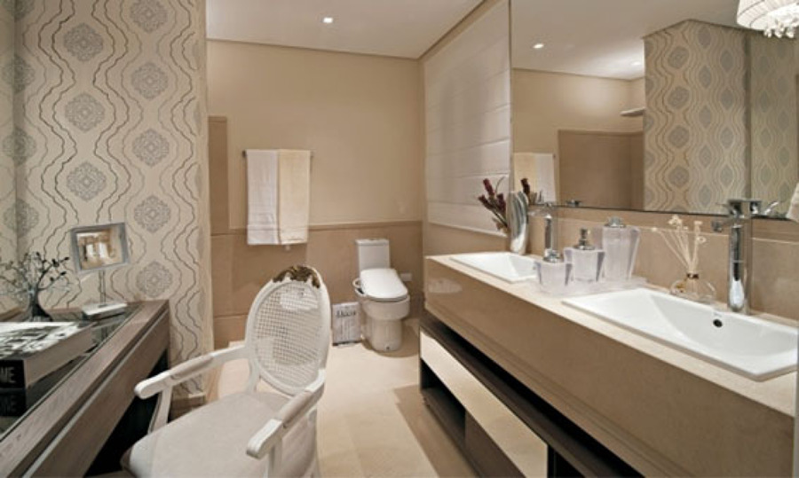 Pedras Naturais e Cubas: O Toque Final de Luxo no Banheiro Bege e Branco