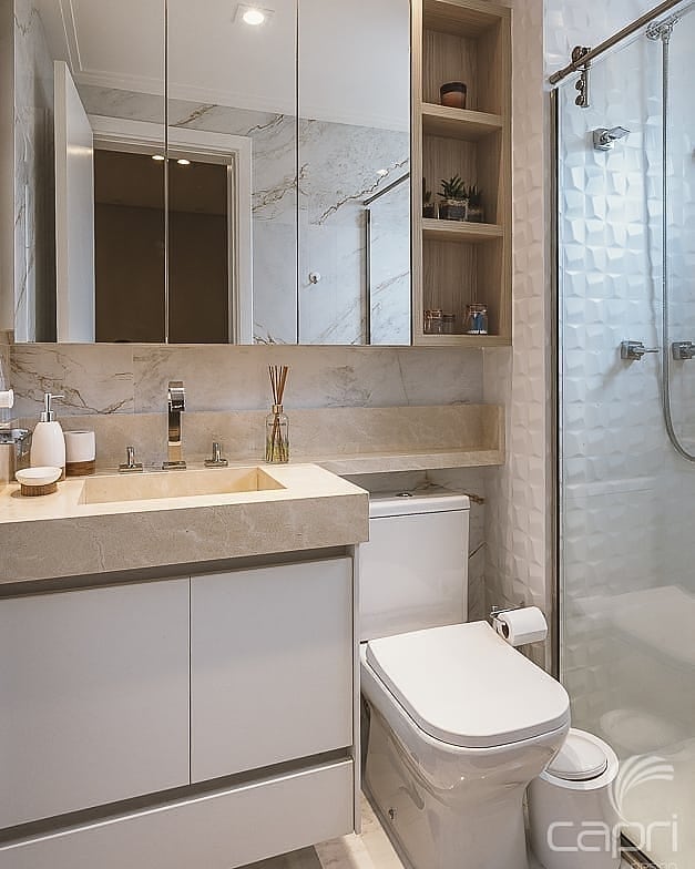 Pedras Naturais e Cubas: O Toque Final de Luxo no Banheiro Bege e Branco