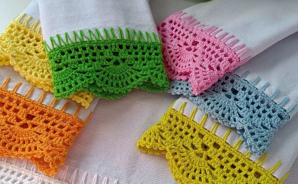 barrado de croche para pano de prato com grafico