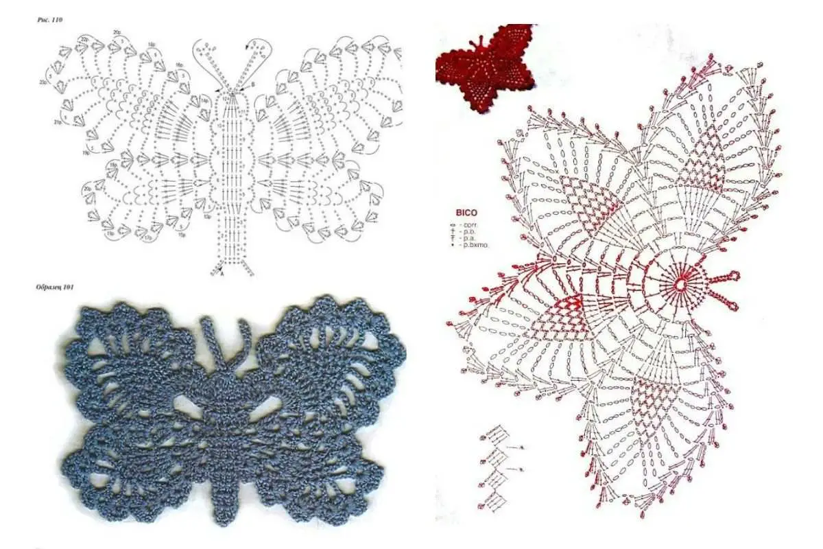 bicos de croche de borboleta com grafico