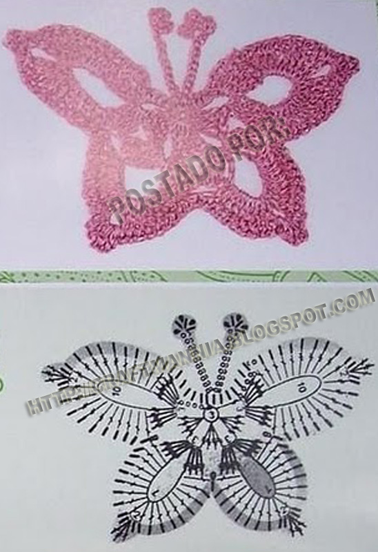 bicos de croche de borboleta com grafico