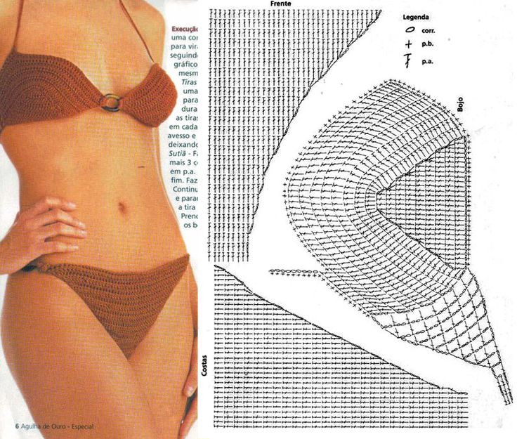 biquini de croche com babado com grafico