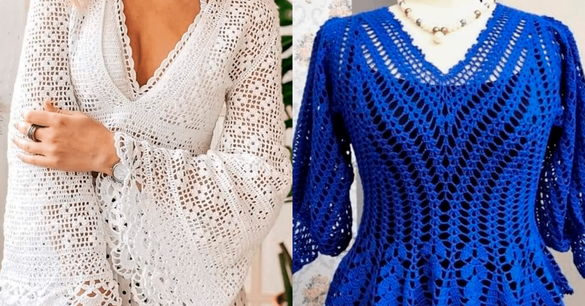 blusas de croche com graficos com franjas