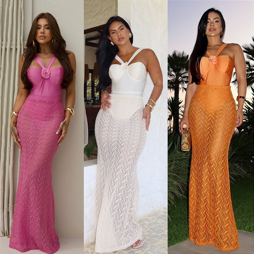 body de croche com saia longa