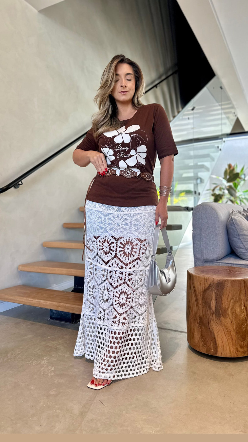 body de croche com saia longa