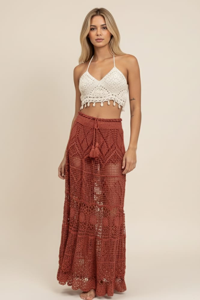 body de croche com saia longa