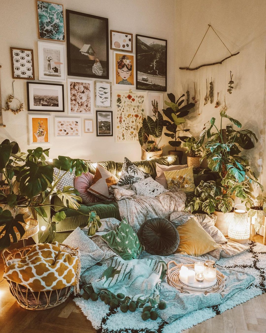 ideias de decoração boho chic para sala de estar