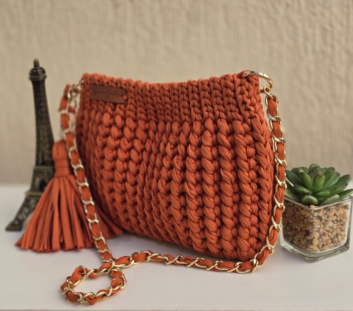 bolsa de croche com fio de malha