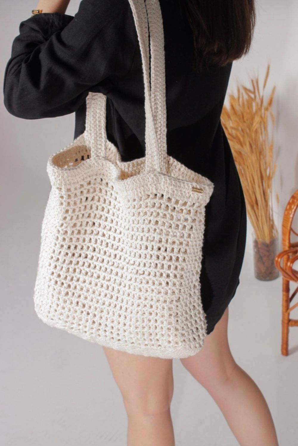 bolsa de crochê de barbante