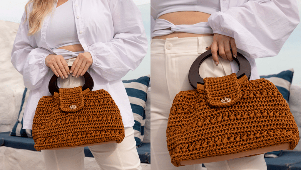 bolsa de mão de croche com grafico