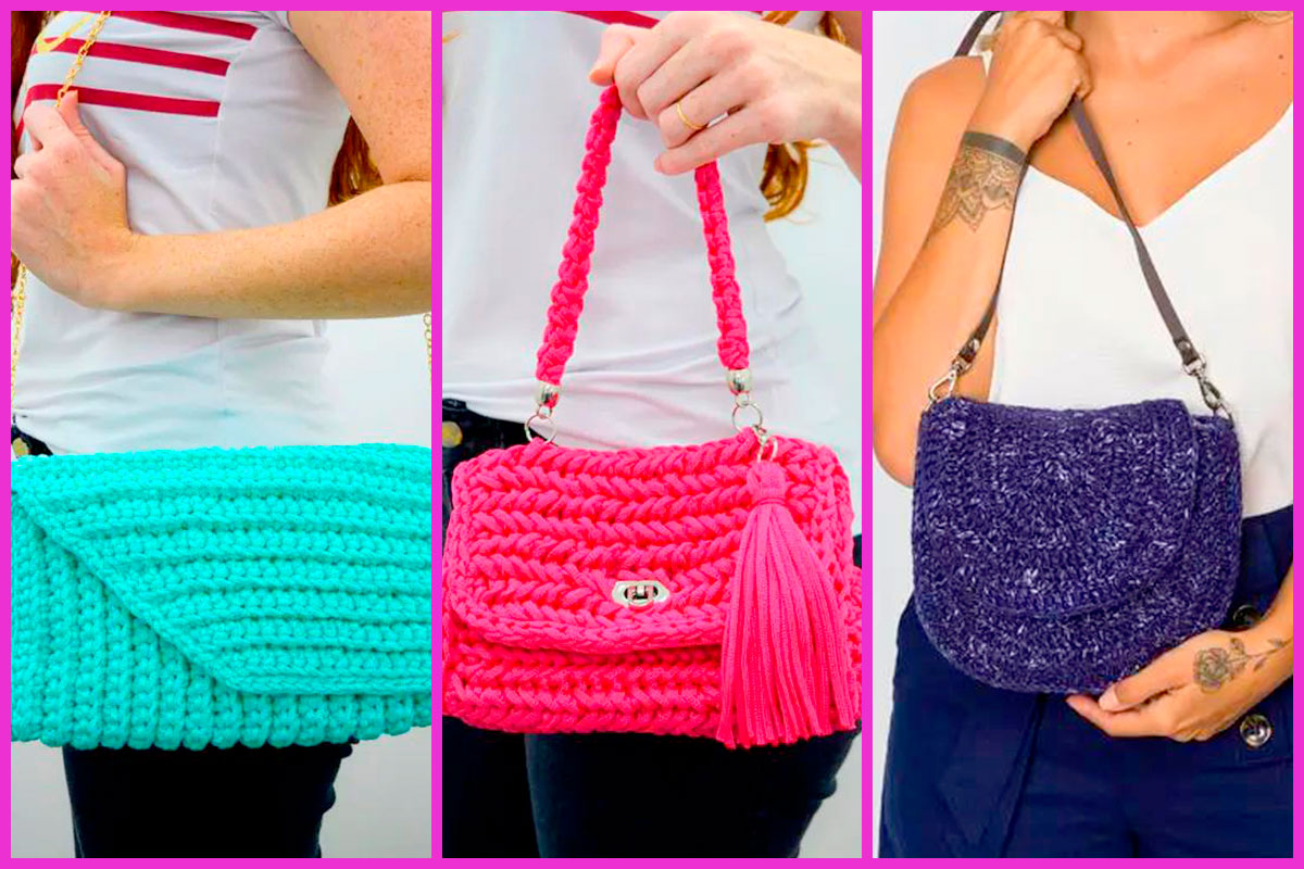 bolsa de mão de croche com grafico