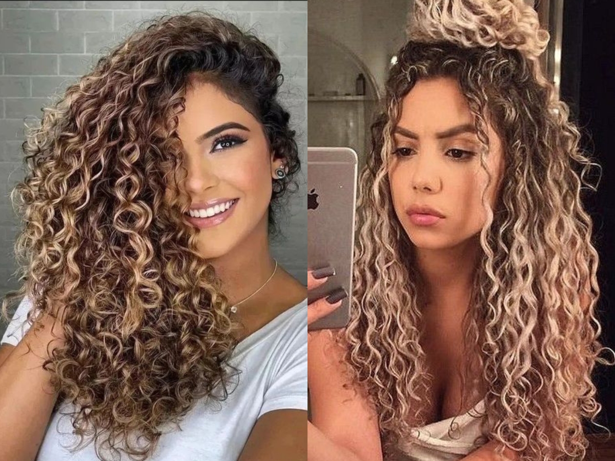 cabelo cacheados com luzes