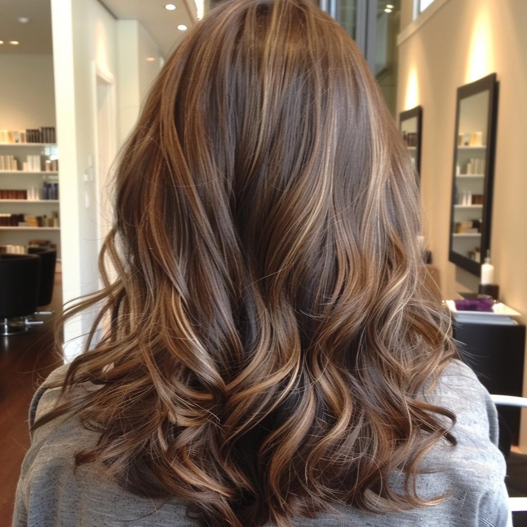 cabelo morena iluminada longo e ondulado