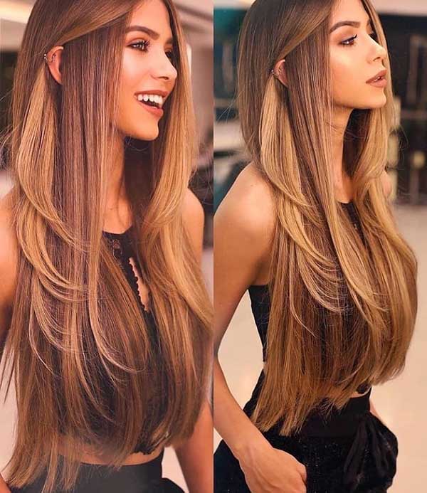 cabelo morena iluminada longo liso