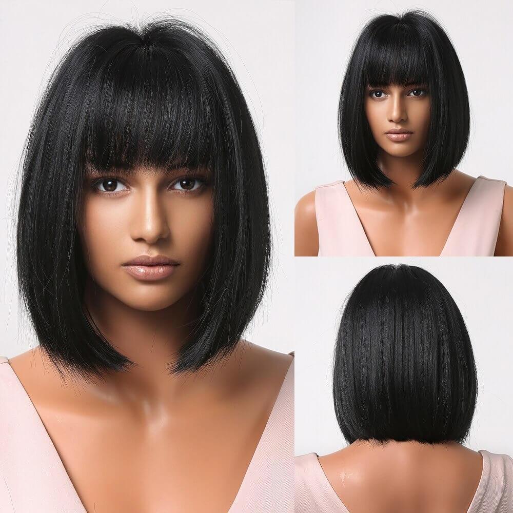 cabelo curto liso com franja para rosto redondo