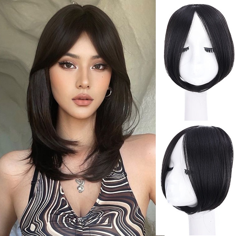 cabelo médio com franja lateral longa