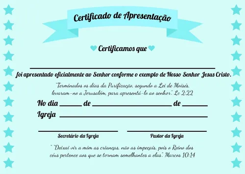Modelos Gratuitos de Certificados de Apresentação para Igrejas