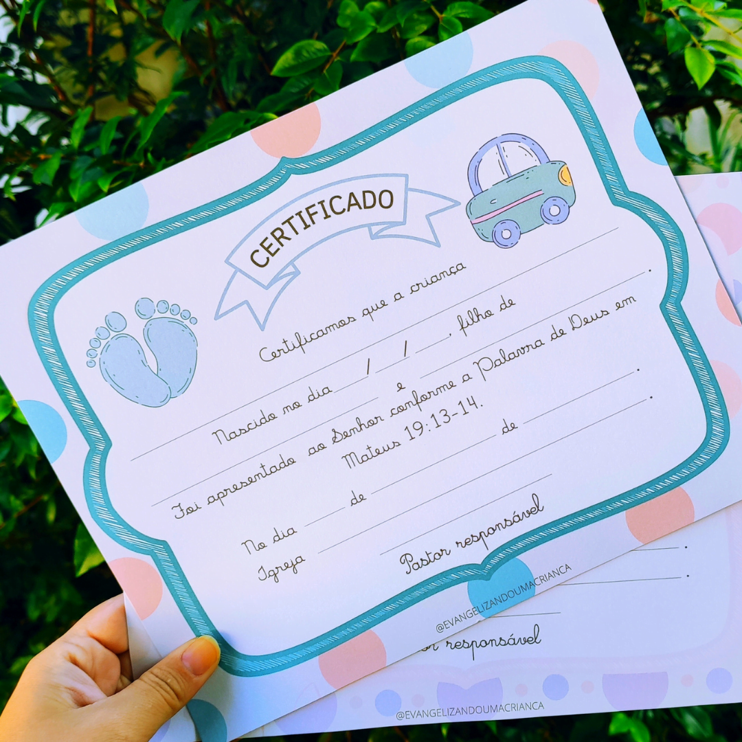 certificado de apresentação de bebe para editar
