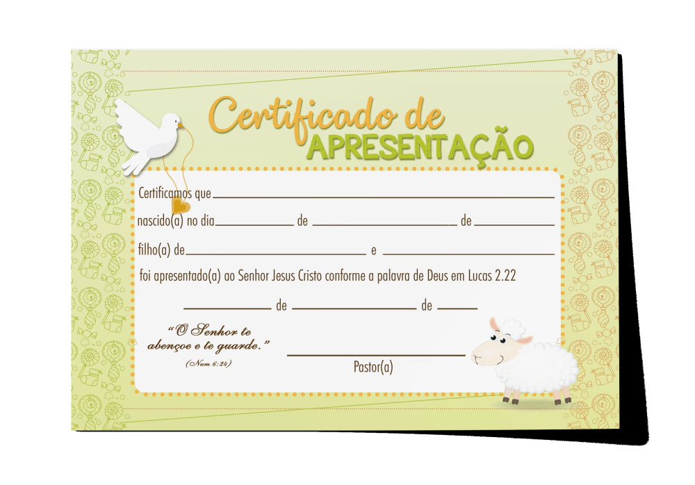 certificado de apresentação de bebe para editar