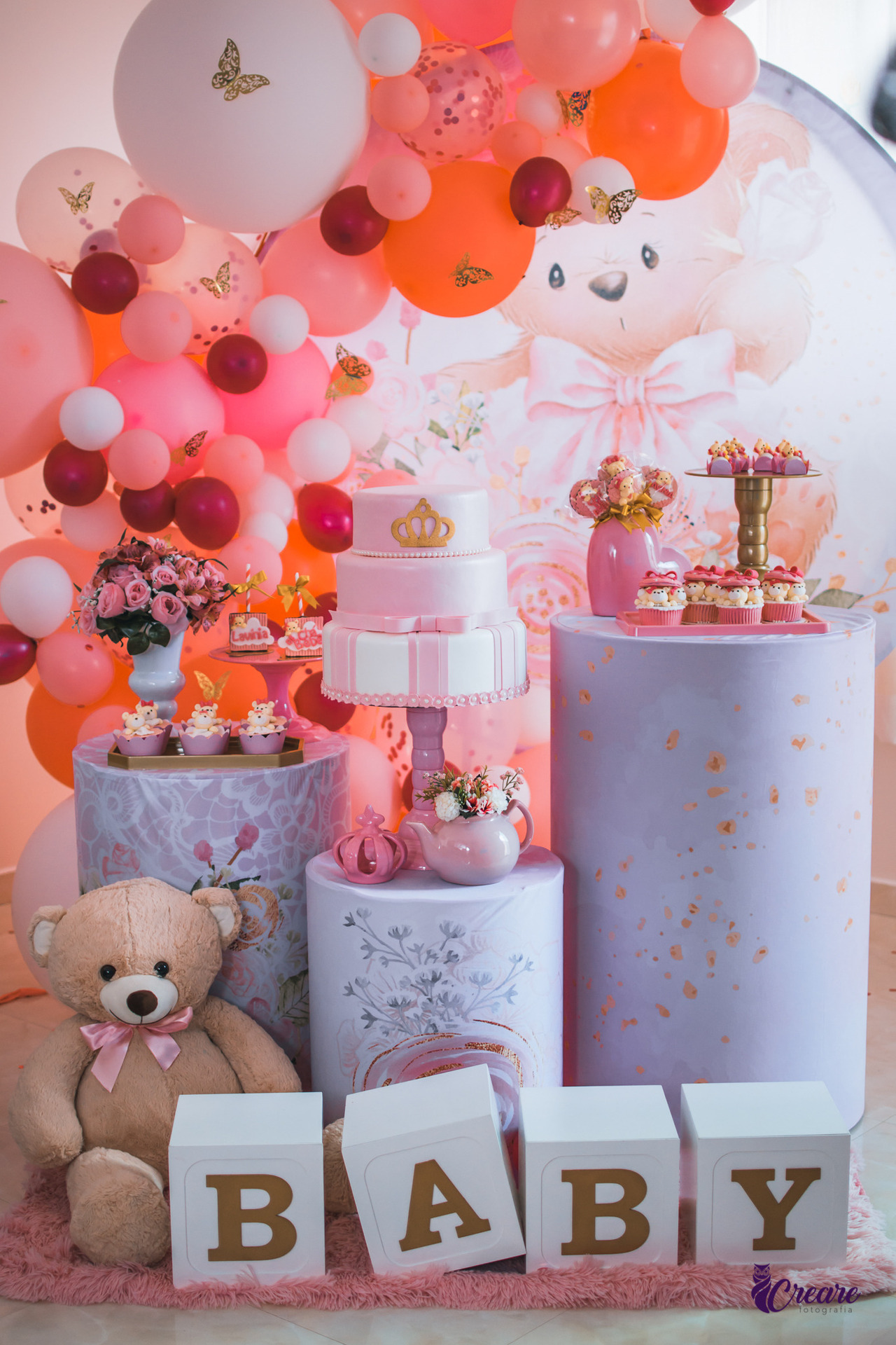 decoração chá de fraldas tema ursinha princesa passo a passo