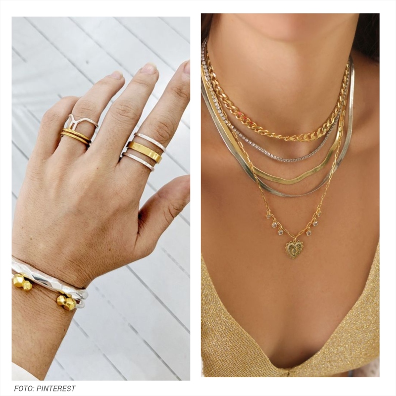acessórios prata e ouro look