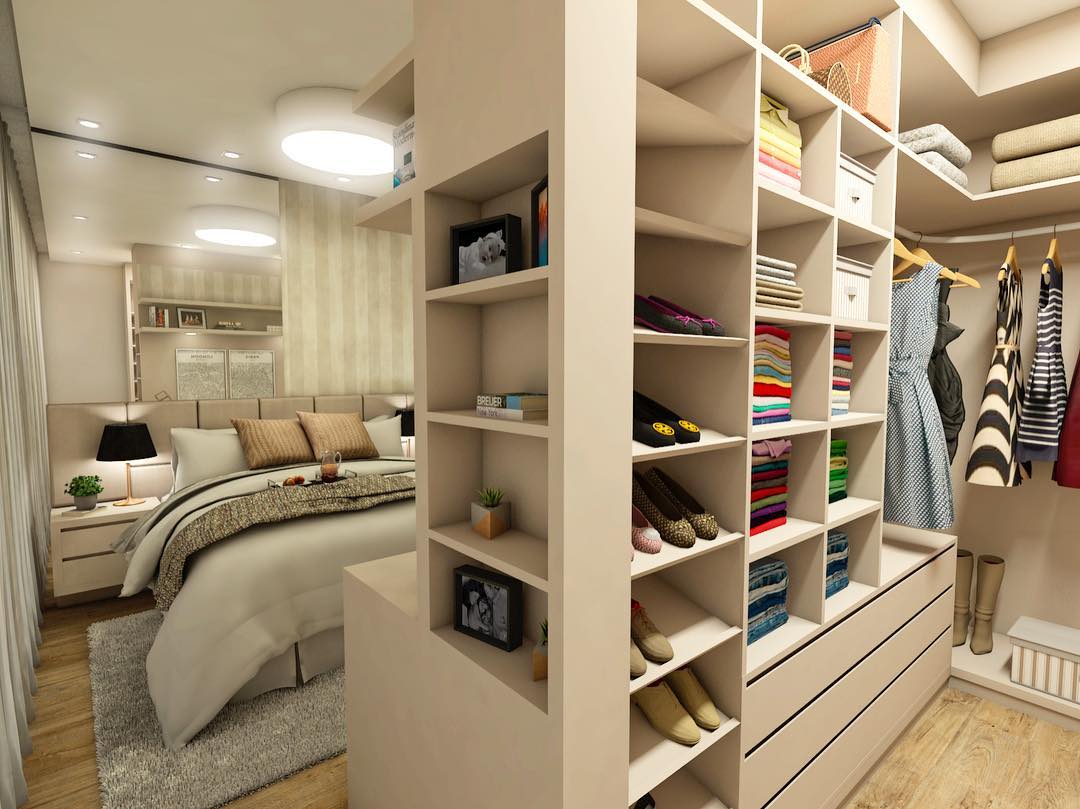 como decorar quarto de casal com closet integrado