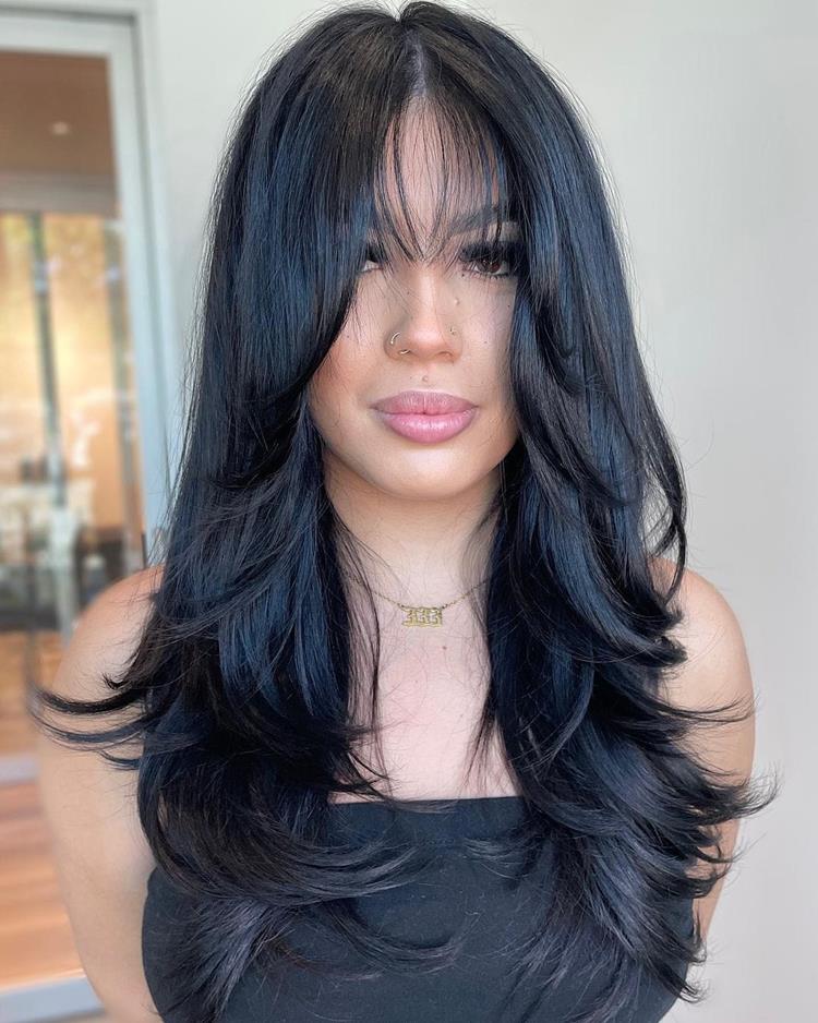 inspiração franja cortininha cabelo longo