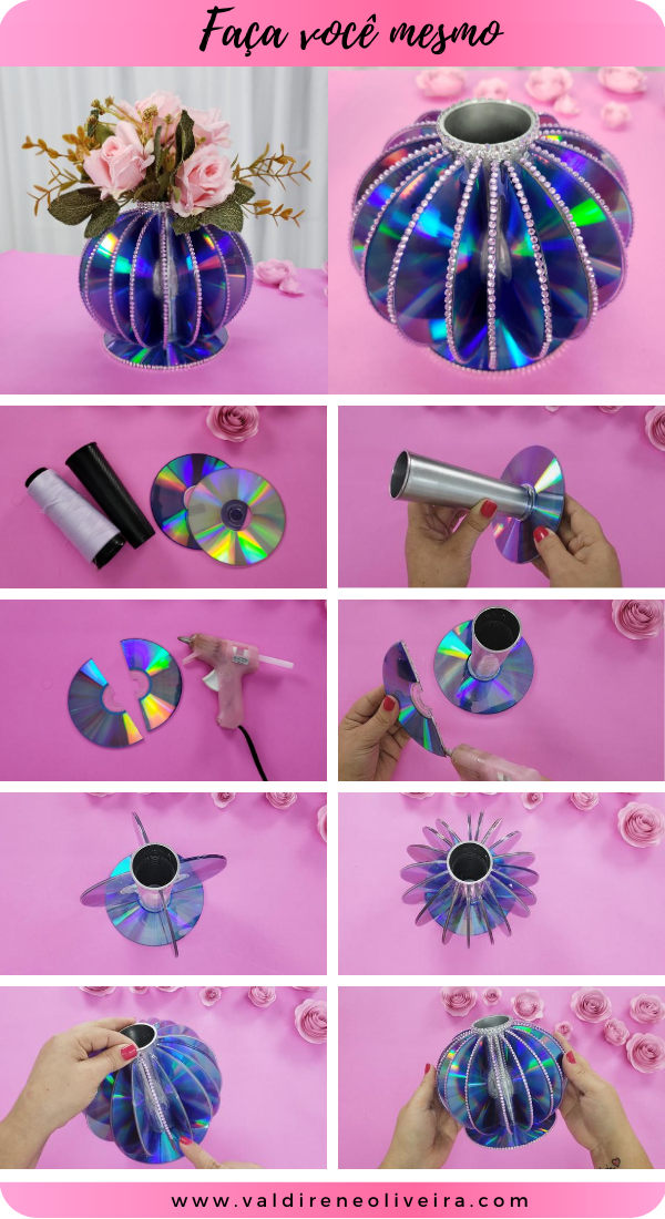 Como fazer enfeites com CDs e retalhos de tecido