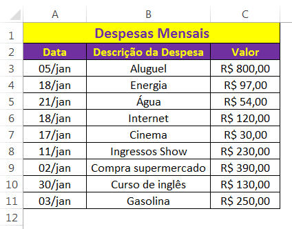 como fazer planilha de orçamento doméstico no excel
