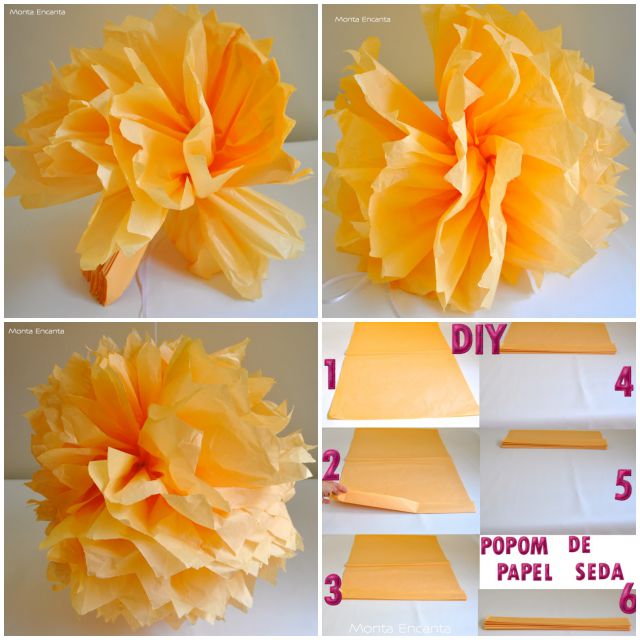 como fazer pompom de papel de seda pequeno