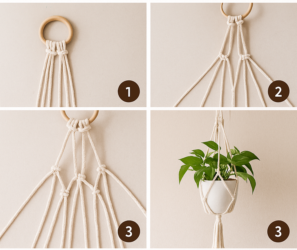 Como fazer suporte de plantas com macramê fácil