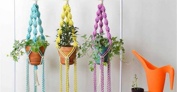 DIY suporte plantas macramê com barbante de algodão