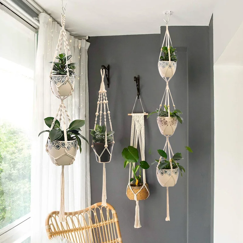 DIY suporte plantas macramê com barbante de algodão